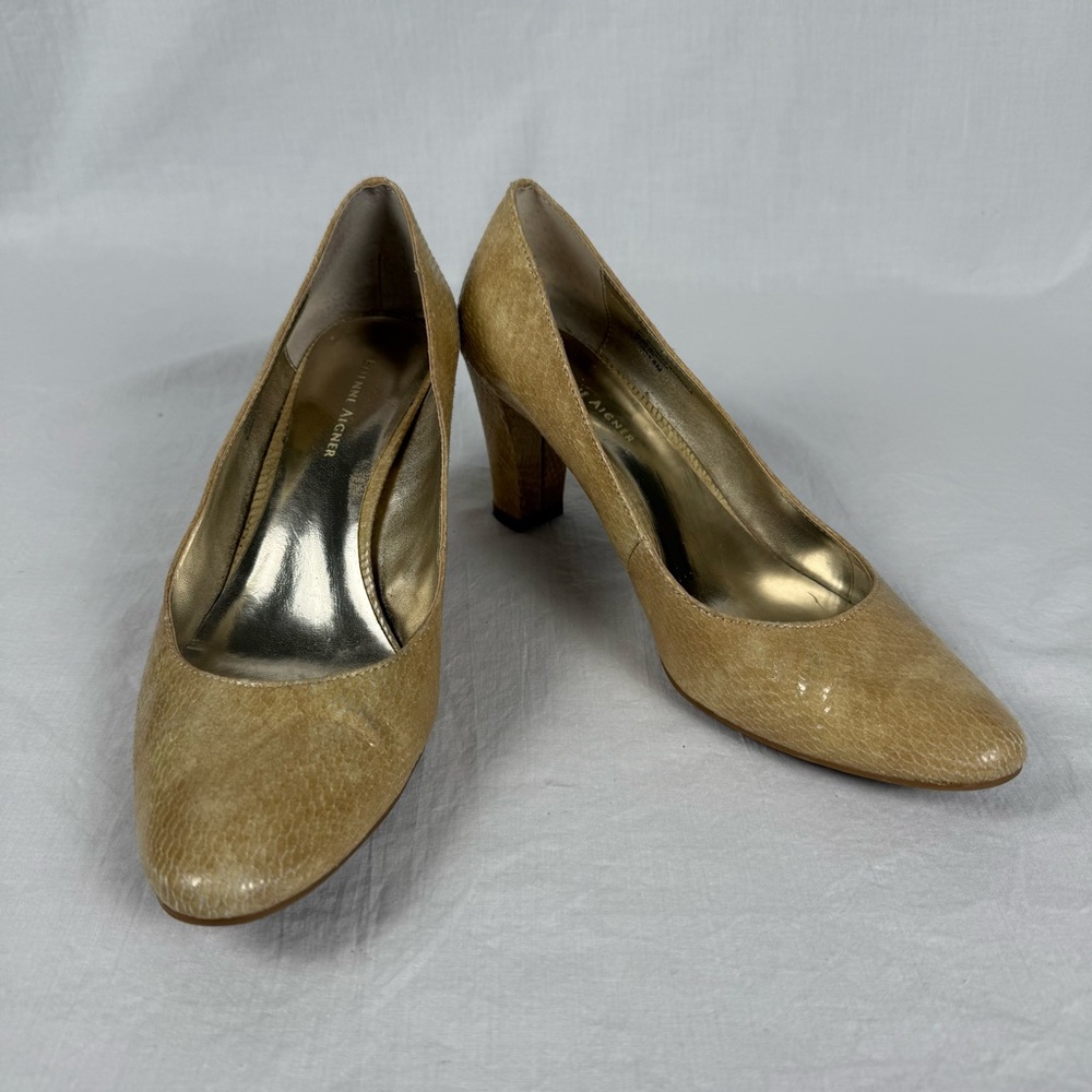 Etienne Aigner Cream Faux Snakeskin Pumps